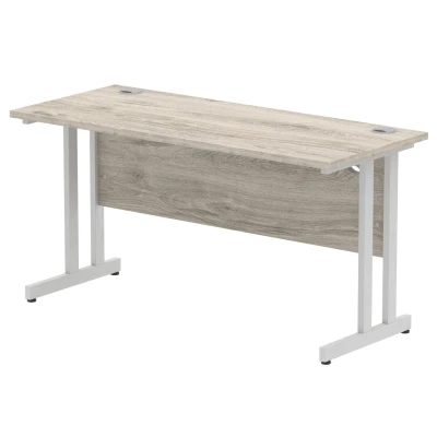 Image of Impulse 1400 x 600mm Straight Desk Grey Oak Top Silver Cantilever Leg