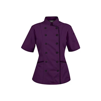 Image of Chef Apparel Short Sleeves Women&#039;s Ladies Chef&#039;s Coat Jackets XXL (for Bust 42 43), Dark Purple