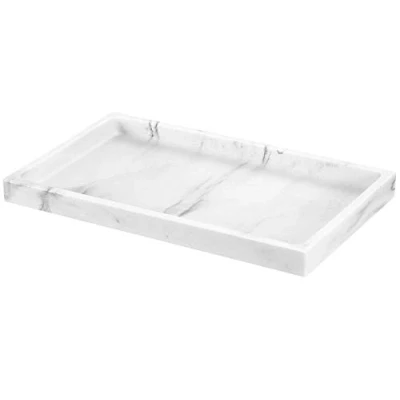 Image of Luxspire Bathroom Vanity Tray, Resin Dresser Jewelry Ring Dish Tank Storage Kitchen Sink Countertop Organizer Plate Holder for Perfume Candles Soap Towel Plant Accessories, M, Gravel White