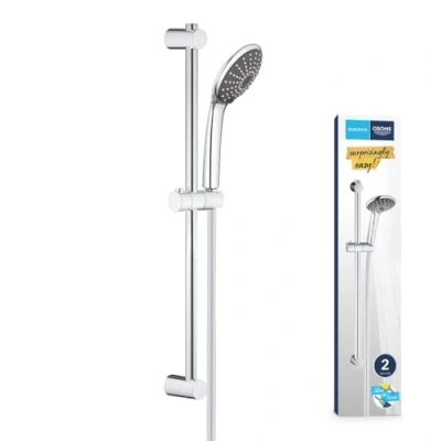 Image of GROHE Vitalio Joy 110 Duo Hand Shower Set (2 Spray Water Saving 9.5 l/min flow Limiter 11 cm, Universal Rail 60 Silver Twist Stop Hose 1.75 m), Chrome, 27326000
