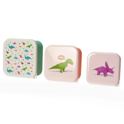 Image of Puckator Jack Evans Dino Bites Dinosaur Reusable Lidded Snack Pot Lunch Box Set of 3, BPA Free PVC, Nursery School Travel Home, Large 5.5x11.5x11.5cm Medium 4.5x10x19cm Small 4x8.5x8.5cm