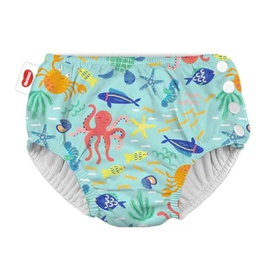 Image of Huggies Little Swimmers, Size 5 6 (12 18 kg), 1 Reusable Swimsuit Diaper with Navy Pattern
