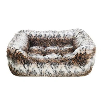 Image of Rosewood Brown Cosy Fur Print Square Dog Bed, Small