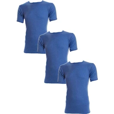 Image of 3 Pairs Mens Undercover Brushed Thermal Short Sleeve Vests Blue Medium