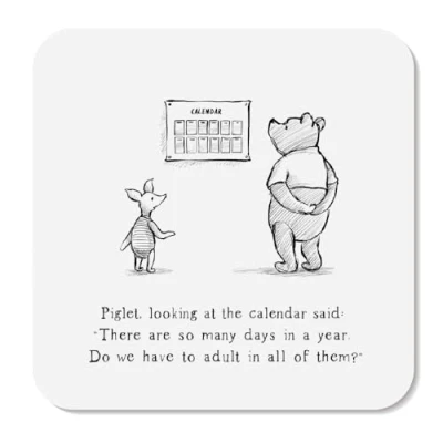 Image of Huxters Birthday Coasters for Men and Him Her Women Pooh Piglet Adulting Sister Brother Uncle Friend Mum Auntie Nan Grandad 9cm