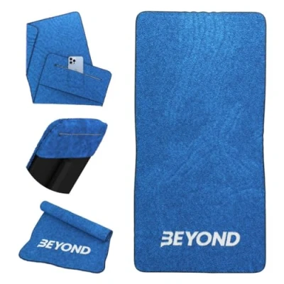 Image of Beyond Gym Towel with Zip Pocket Cotton, High Absorbent for Crossfit Weightlifting and Running Blue