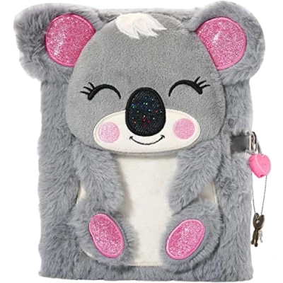 Image of powerking Girls Diary with Lock and Keys, Furry Plush Kids Journal Notebook Gift for Children Thought Writing Practice School Homework