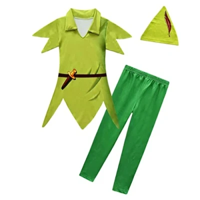 Image of Lito Angels Peter Pan Costumes with Hat for Kids Boys Fancy Party Dress Up Outfit Set Age 12 13 Years, Green (Tag Number 160)
