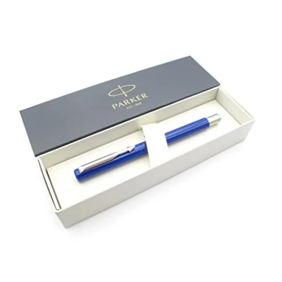 Image of Parker Vector Premium Fountain Pen Blue Barrel with Chrome Finish Fine Nib Gift Boxed