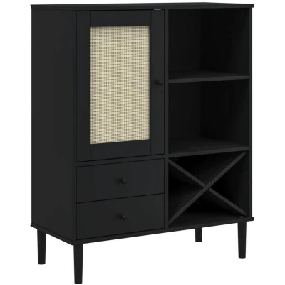 Image of vidaXL Highboard SENJA Rattan Look Black 90x40x112cm Solid Wood Pine