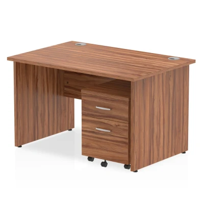 Image of Impulse 1200x800mm Desk Walnut Top Panel End Leg and Mobile Ped