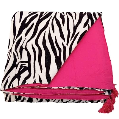 Image of Ragged Rose 140 cm x 180 Throw Blanket Pom Made of Cotton Velvet with Pompom Trims on Sides Versatile for Sofa &amp; Bed
