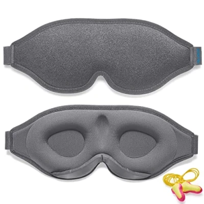 Image of 2024 Innovative Sleeping Mask for Men and Women 100% Light Blocking Ergonomic Adjustable Eye with Earplugs Sleep, Nap, Meditation, Travel, Comfortable Night&#039;s Sleep (Grey)
