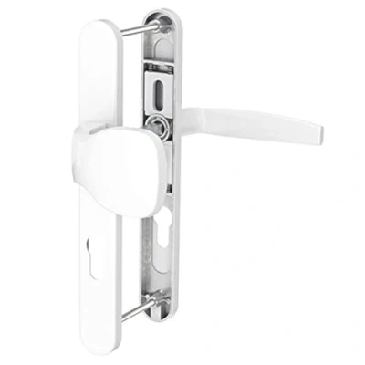 Image of Bricard 7788921 Set of Handles on Emetal Plate, Crutch and Spoiler for Front Door (European Cylinder), Lacquered White