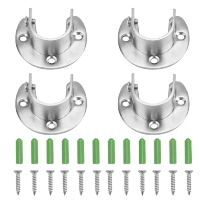 Image of Wardrobe Hanging Rail Bracket Closet Pole Sockets Rod End Holders Round Tube Cabinet Stainless Steel Flange Holder for Shower Curtain Cupboard Rod(4Pcs, 26mm/1in)
