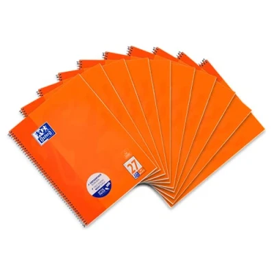 Image of Oxford College Notepad School A4 Squared with Double Margin, 80 Sheets Type 27 ruling Lined Middle Margin li. &amp; re. Pack of 10 Orange