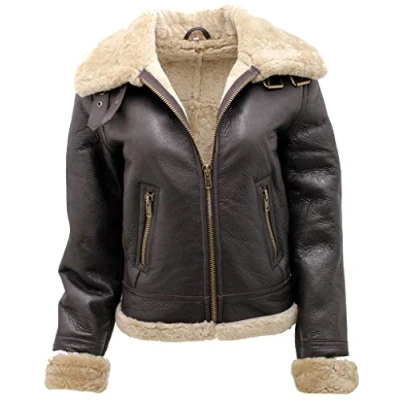 Image of Infinity Leather Womens Brown B3 Sheepskin Flying Jacket Kayseri Size 14 UK