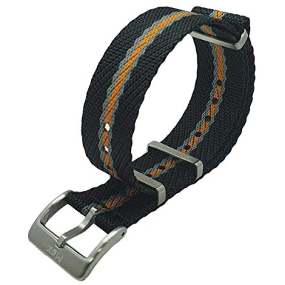 Image of Max Nylon NATO Watch Strap Seat Belt Brushed Stainless Steel Buckle Replacement Band for Men Women 20mm 22mm Colour Options (22mm, Black/Orange/Grey)