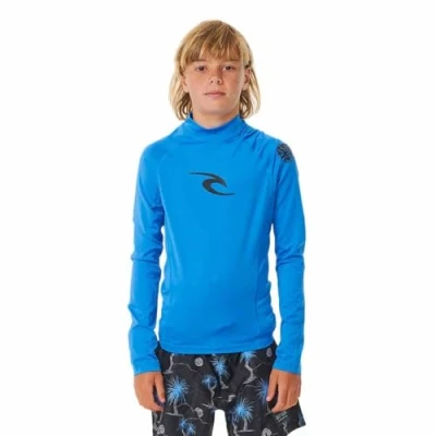 Image of RIP CURL Boys Brand Wave UPF Long Sleeve Rash Vest Top Blue Gum UV Sun Protection and SPF Properties