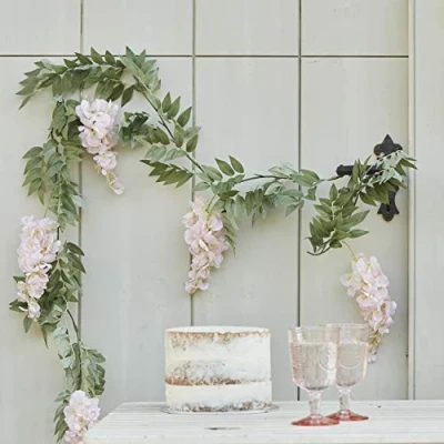 Image of Ginger Ray Blush Pink and Green Wisteria Decorative Wedding Artificial Foliage Garland