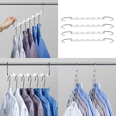Image of HOUSE DAY 4Pcs Magical Hangers Closet Space Saving Wardrobe Clothing Magic Oragnizer Heavy Chrome Hangers, Updated Hook Design 26cm Long