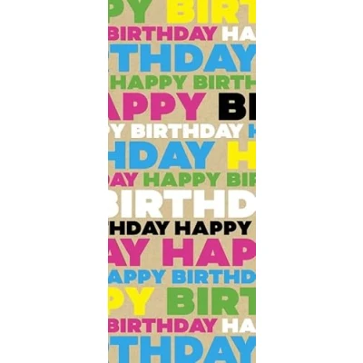 Image of Glick Four Sheets of Kraft Happy Birthday Tissue Paper, Each Sheet 750mm x 500mm Paper Kraft, for Gift Wrapping, Multi Coloured