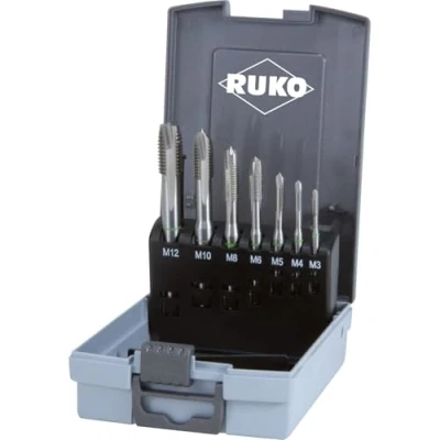 Image of Ruko HSSE Co 5 Machine Tap Set in Plastic Case, Bright Finish, 7 Pieces, R245061RO