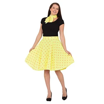 Image of Bristol Novelty AC049F Lady Rock and Roll Costume set For Women White n Skirt, Yellow, Size 10 14