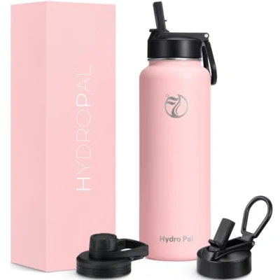 Image of HydroPal Vacuum Insulated Stainless Steel Water Bottle, 1200ml/1000ml/750ml 2 Lids (Straw Lid and Spout Lid), Straws Bottle for 12 Hours Hot &amp; 24 Cold Drinks, Great Work, Travel