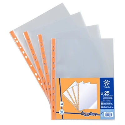 Image of Viquel 109731 06 Punched Pockets A4 with Reinforced Strip Pack of 25 Neon Orange