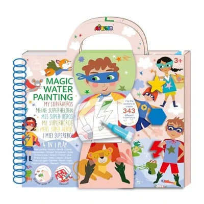 Image of Magic Water Painting My Superheroes, Paint with Water, Re usable Colouring, Stickers, Refillable Pen and Lots of Activities, Ideal for Children Ages 3 7 Years, FSC