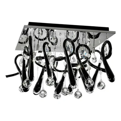 Image of Class Flush Ceiling Square 10 Light G4 Polished Chrome/Black Glass/Crystal