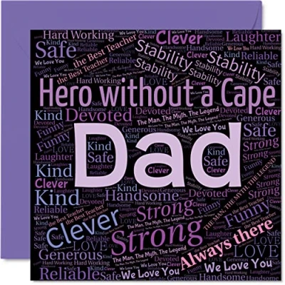 Image of Cute Birthday Cards for Dad Word Cloud Happy Card from Son Daughter, Father Gifts, 145mm x Sentimental Father&#039;s Day Greeting Gift Daddy Papa