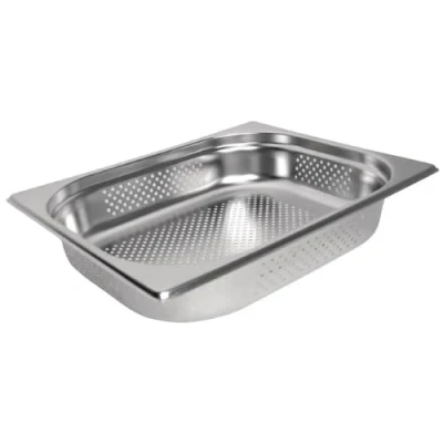 Image of Vogue Stainless Steel Perforated 1/2 Gastronorm Pan 150mm Deep Food Container