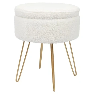 Image of Gold Legs Cream H46 x D37cm Round Boucle Storage Footstool By Harbour Housewares
