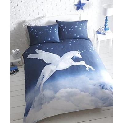Image of Eleanor James Unicorn King Size Duvet Cover and 2 Pillowcase Set Bedding Polycotton Photographic Print, Polyester Cotton, Blue