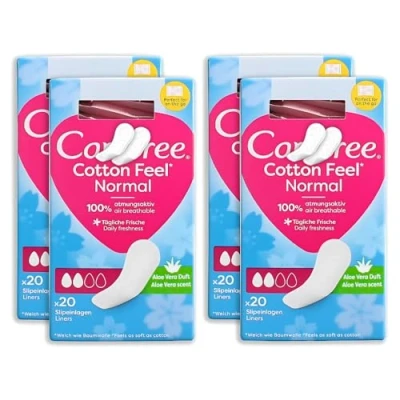 Image of Carefree Cotton Feel Pantyliners Aloe Vera Scented Bundle of 4 80 Count (4 x 20) Ultra Soft &amp; Breathable Sanitary Towels Suitable for All Panty Shapes