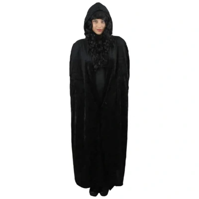 Image of Adults Black Cape Halloween Fancy Dress Costume Accessory Unisex 59 Inches/150 Cm Long Vampire Witch Cloak One Size Fits Most