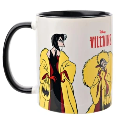 Image of Widdop and Co. Disney Cruella Mug Black/White Tea &amp; Coffee Glazed Stoneware Icons Villains Drinking Cup Officially Licensed Merchandise (325ml / 11.4oz).