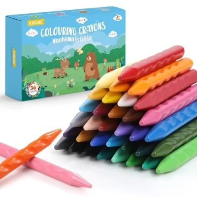 Image of ECHOCUBE Triangular Colored Crayons for Kids, 36 Washable Toddlers Age 3+ years, Non Toxic Wax Set Art Craft Supplies, Drawing Learning &amp; Party Bag Fillers