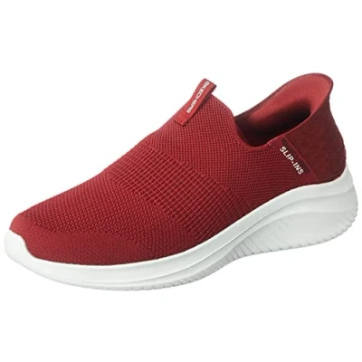 Image of Skechers Men&#039;s Ultra Flex 3.0 Smooth Step Sneaker, Burgundy Knit Trim, 9 UK
