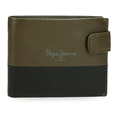 Image of Pepe Jeans Dual Horizontal Wallet with Click Closure Green 11 x 8.5 1 cm Leather, Green, One Size,
