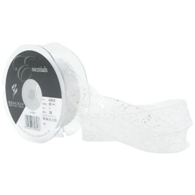 Image of Berisfords 25 mm Random Glitter Wire Edge Ribbon, White