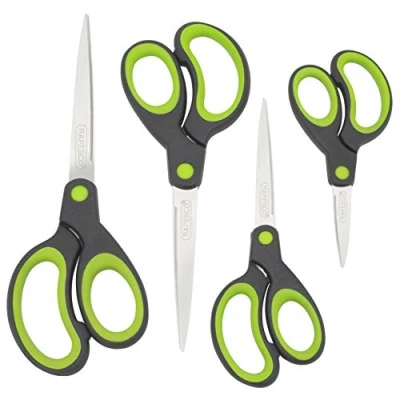 Image of Rapesco 1576 Soft Grip Handle Scissors, Black/Green, Set of 4