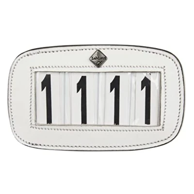 Image of LeMieux Saddle Pad Number Holder in White with 4 Space Durable Leather Material Attaches Easily a Strong Fixing Pin One Size