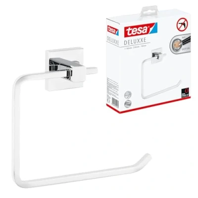 Image of tesa DELUXXE Towel Ring Self Adhesive Hand in Stainless Steel Design Wall Mounted Holder waterproof, incl. Power.Kit Solution 154 mm x 185 45