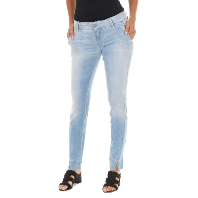 Image of Met Womens Long denim trousers worn effect with narrow cut hems 70DBF0282 D762 woman Blue Cotton Size 24 (Waist)