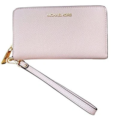 Image of Michael Kors Jet Set Travel Large Flat Multifunction Phone Case Pebbled Leather Wallet/Wristlet in Powder Blush