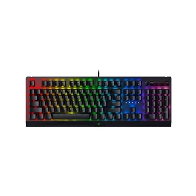 Image of Razer BlackWidow V4 Pro (Green Switch) Mechanical Gaming Keyboard (Clicky Switches, Command Dial and 8 Dedicated Macro Keys, Multi Function Roller, Wrist Rest) UK Layout Black
