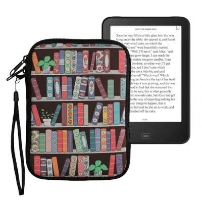 Image of kwmobile Neoprene e Reader Pouch Size 6&quot; eReader Universal eBook Sleeve Case with Zipper, Wrist Strap Blue/Green/Dark Pink
